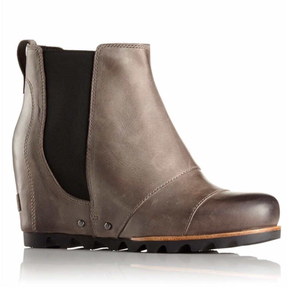 Sorel Women's Lea Wedge Waterproof Leather Gray Chelsea Ankle Booties Boots Sz 8